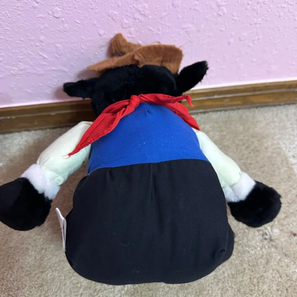 Vintage 1995 Sugar Loaf Holstein Cow Plush 14” Cowboy Western Clothing Puffy